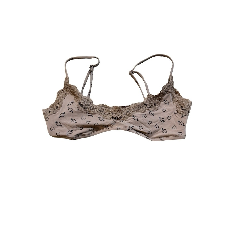 Skims Fits Everybody Lace Scoop Bralette - NWOT - Brown With Hearts - Medium